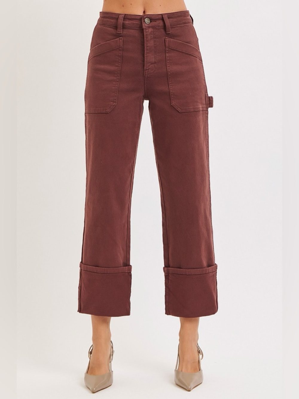 Women's Cropped Utility Jeans in Burgundy